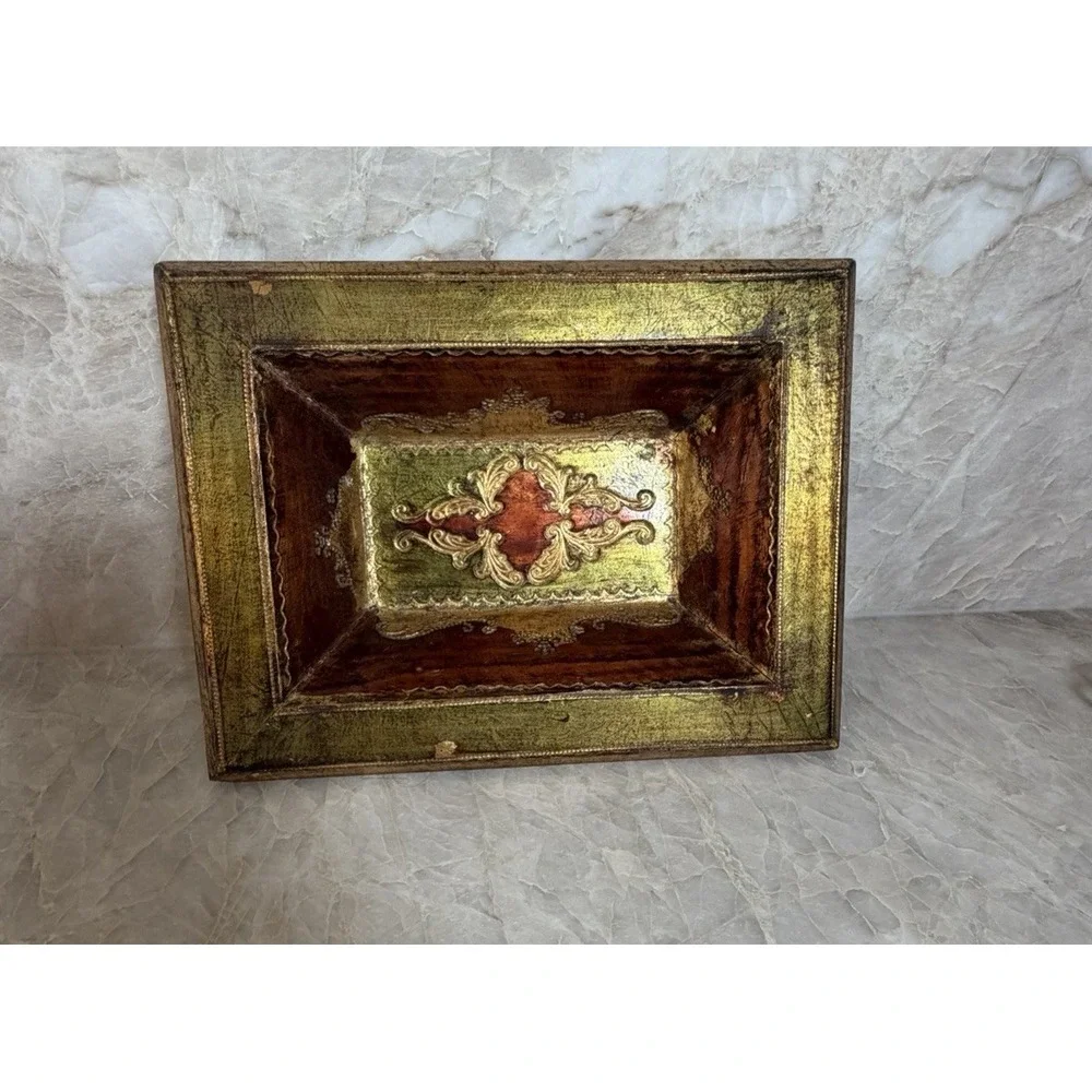 Vintage Florentia Italy Florentine Gilt Wood Decorative Tray Hand Made Italian